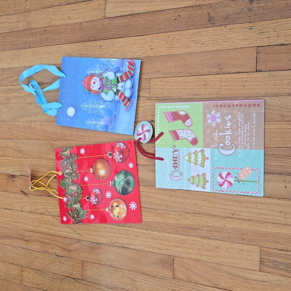 Set of 3 Christmas Gift Bags Snowman & Christmas Candy Holiday Gift Bags